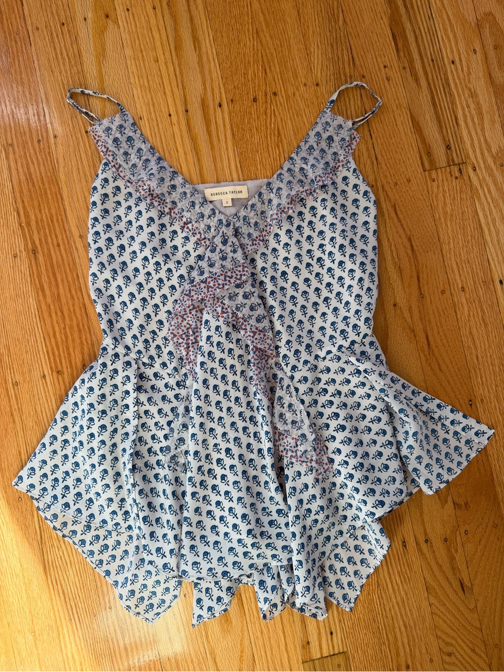 Rebecca Taylor White and Blue Floral Peplum Blouse